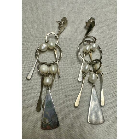 Robert Lee Morris Handmade Silver and Cultured Pearl Earrings - Picture 9 of 10